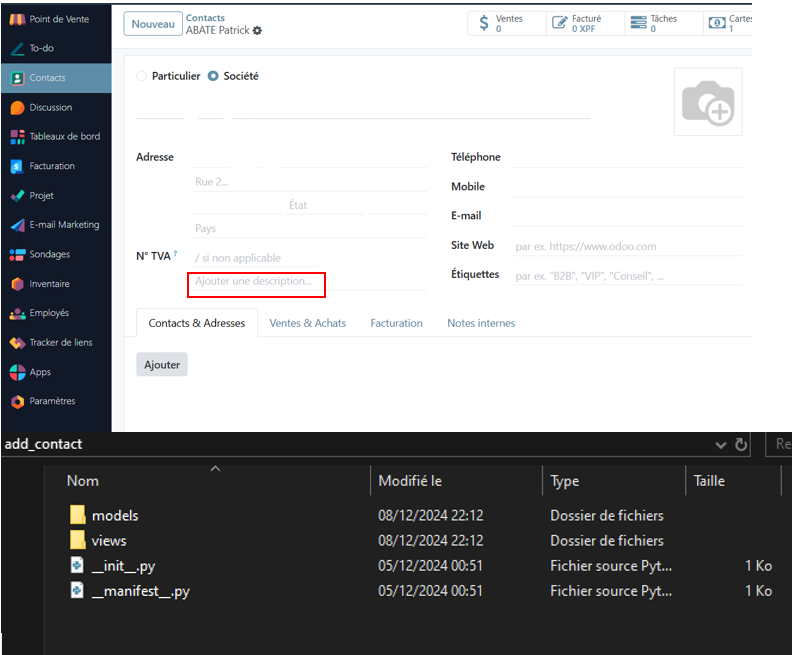 Module Odoo : fichiers Python + champ description