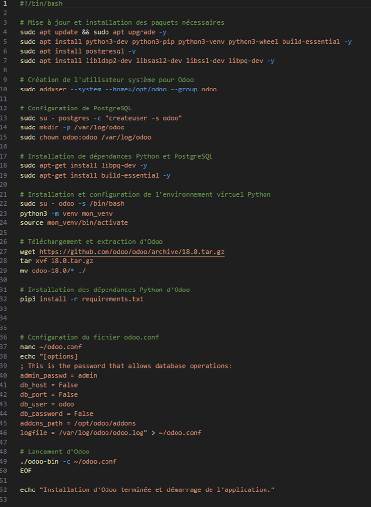 Script d’installation Odoo